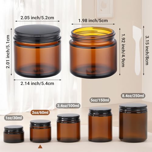 Segbeauty 2oz Amber Glass Jars (4 Pack) - Refillable Cosmetic Containers