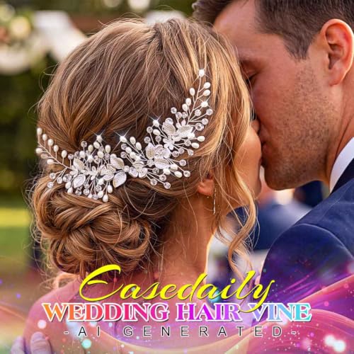 EASEDAILY Silver Pearl Wedding Hair Vine - Floral Bridal Headpiece