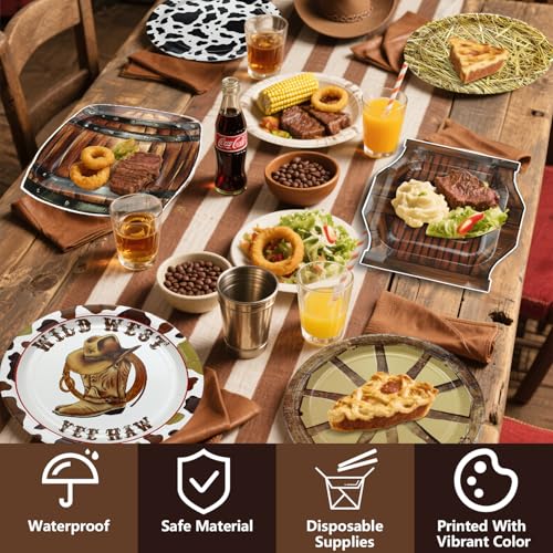 60 Pcs Western Cowboy Party Plates - Wild West Theme Disposable Dinnerware