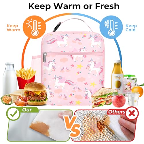 Clastyle Unicorn Insulated Lunch Bag for Kids - Large Pink Tote