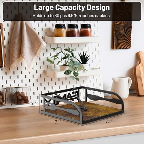Epicano Rustic Napkin Holder with Weighted Arm - Black Wooden Design