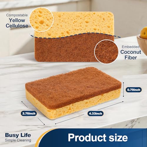 Yocada Biodegradable Kitchen Sponge 12 Pack - Dual-Action Scrubber