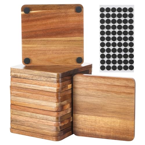 16 Unfinished Acacia Wood Coasters for DIY Projects - 4 Inch Square