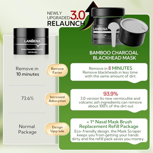 LANBENA Bamboo Charcoal Blackhead Remover Mask with Brush - 30g