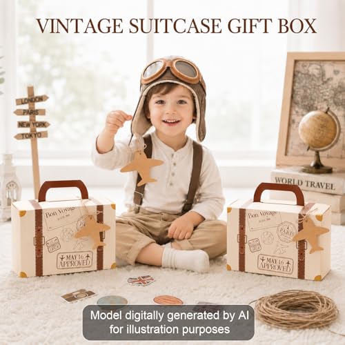 12Pcs Vintage Travel Suitcase Gift Boxes with Tags & Stickers