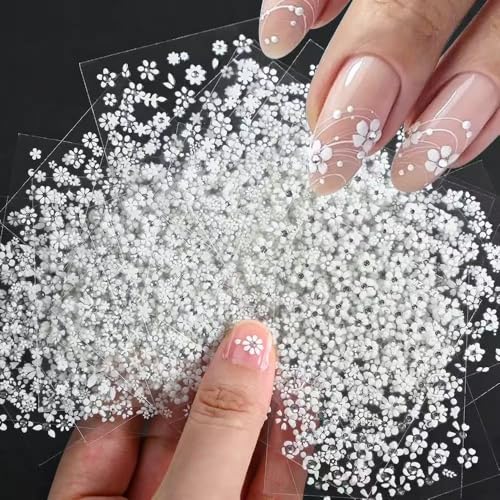 White Flower Nail Art Stickers - 30 Sheets Self-Adhesive 3D Flower Decals for Nails & Crafts
