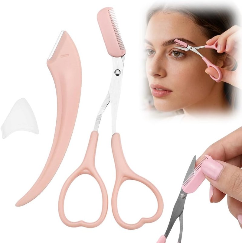 Eyebrow Trimmer Scissors - 2-in-1 Professional Stainless Steel Hair Removal Tool | Apricot Color