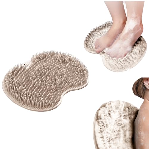 Merleu Khaki Shower Foot Scrubber Mat with Massage Brushes