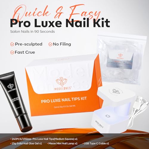 Modelones Gel Nail Kit with 240 Almond Apex Tips & UV Lamp