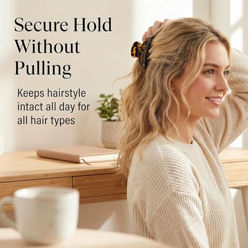 Medium Tortoise Claw Hair Clips for Women - 3 Pack with Leopard Print