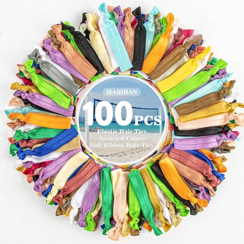 100 Pack Soft Ribbon Hair Ties for Women & Girls, No Crease Elastic Knotted Ponytail Holders