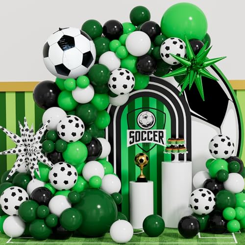 Soccer Balloon Garland Arch Kit - 115 Pcs Green Black White Balloons