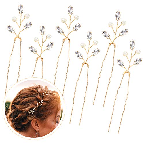 Syhood Gold Pearl Rhinestone Wedding Hair Pins Set – 6 pcs Bridal Hair Accessories