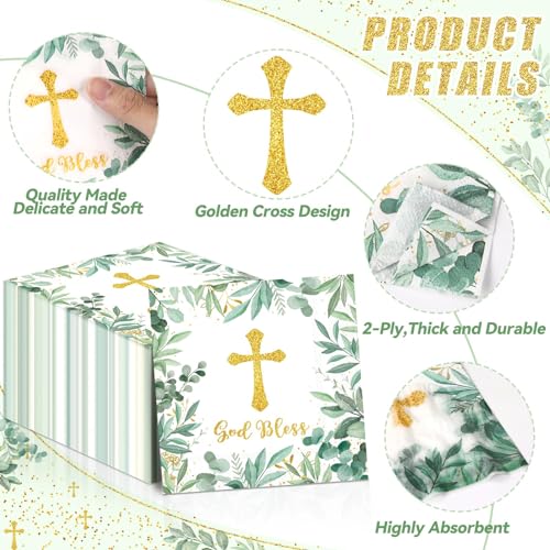 100-Pack God Bless Communion Napkins - Cross Design, 5x5 inches