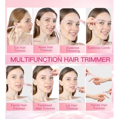 HEBECA Nose Hair Trimmer for Women 3in1 Facial Hair Removal Trimmers- Rechargeable, Waterproof, Portable with Travel Bag- Trims Nose, Ear, Eyebrow, Peach-Fuzz, Lips, Chin Face Hair Remover (Pink)