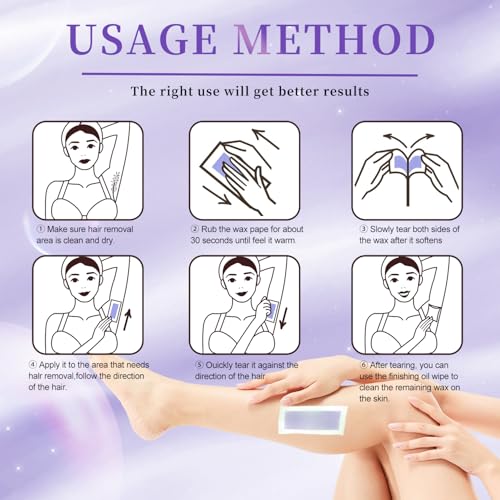 72PCS At Home Wax Strips for Hair Removal, Women & Men | 48 Body + 24 Face Wax Strips, 8 Calming Oil Wipes, Hypoallergenic for All Skin Types, Legs, Arms, Bikini, Brazilian, Back