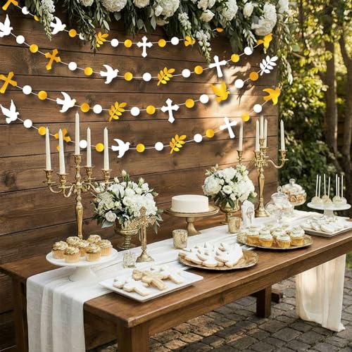 Baptism Garland Decorations - 8 Pcs Dove & Cross Hanging Banners