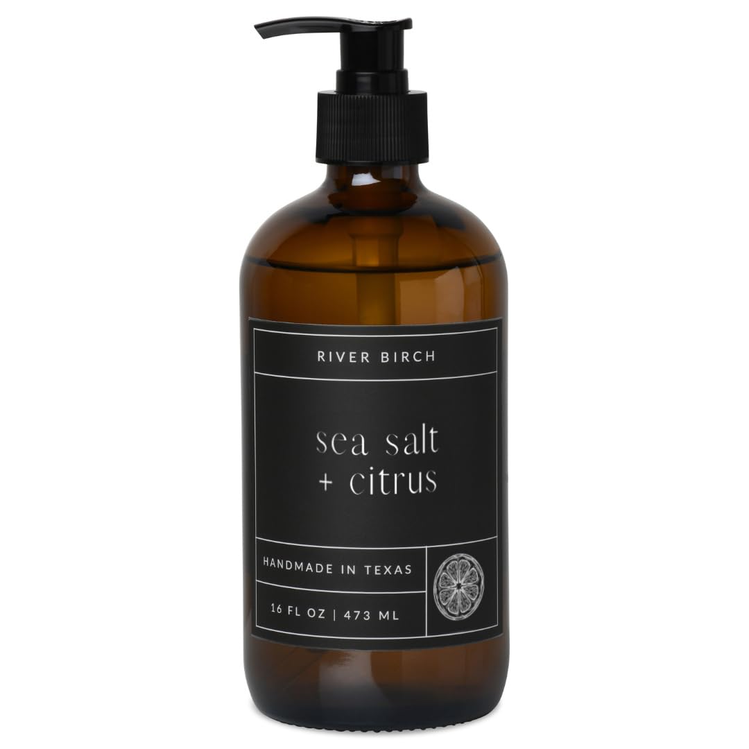 River Birch Mahogany Woods Scented Hand Soap - Moisturizing Vegan Formula | 16 Fl Oz Amber Glass Dispenser