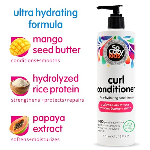 SoCozy Curl Conditioner for Kids - 16 Fl Oz Detangler with Mango & Rice Protein