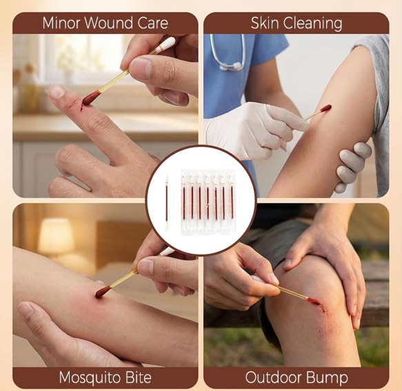 Iodine Swabs - Disposable Povidone Iodine Swabsticks for Wound Care | 300 Count Bulk Qtips