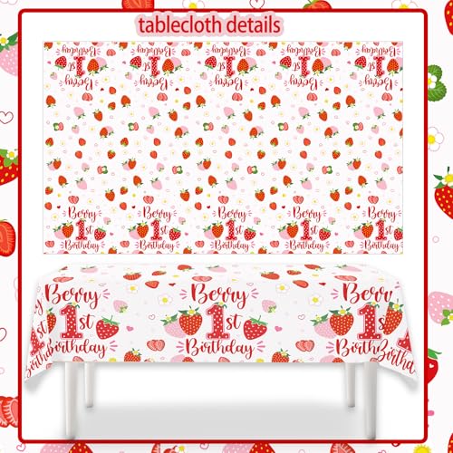 Berry First Birthday Tablecloths - 4pcs Disposable Plastic Covers