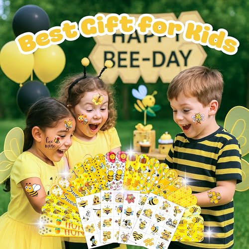 72PCS Bee Party Favors Set with Temporary Tattoos & Slap Bracelets for Kids