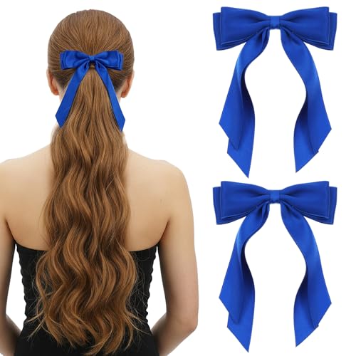 Royal Blue Hair Bow Clips - 2 Pack Satin Ribbon Barrettes