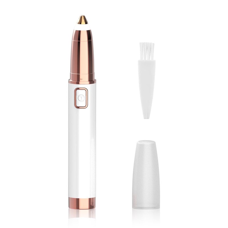 Eyebrow Trimmer for Women - Electric Eye Brow Razor with LED Light Painless & Easy Clean for Eyebrows Face Nose Ear Hair Chin Lips Peach Fuzz Bikini Lines & Other Detailing - Battery Operated (White)