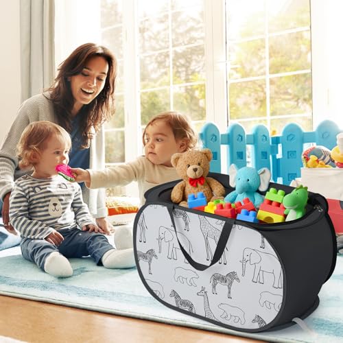Stuffed Animal Storage Basket with Zipper Lid - Black