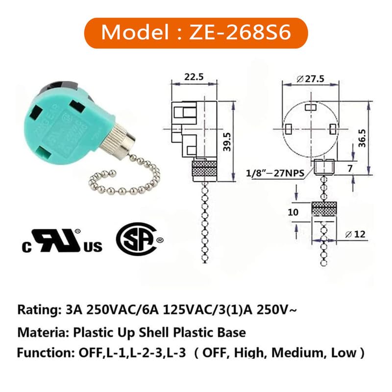 Ceiling Fan Switch Replacement Kit with Capacitor - 3 Speed Control