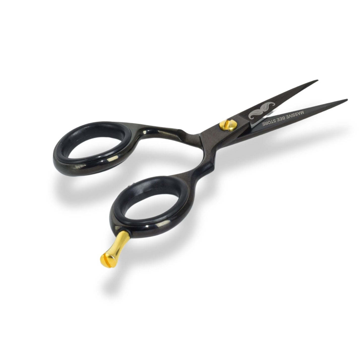 Massive Bee Store Rounded-Tip Trimming Scissors for Men – Stainless Steel High Carbon Beard, Mustache, and Ear Hair Grooming Scissor (Black-Pointy-Tip)