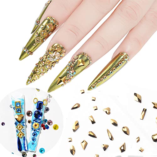735 Gold AB Crystal Rhinestones for Nails - 735pc Nail Art Gems, AB Sparkle Box