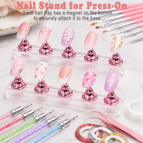 HAIY 35Pcs Nail Art Practice Kit with Magnetic Nail Stands & Dotting Pens - Style A