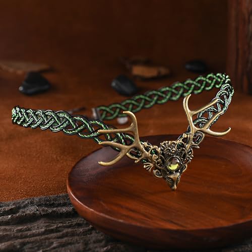 Celtic Viking Crown with Green Rhinestones - Handmade Fairy Circlet