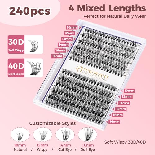 Eyelash Clusters Kit 30D 40D Black - 240PCS Mixed Lengths 10-16mm
