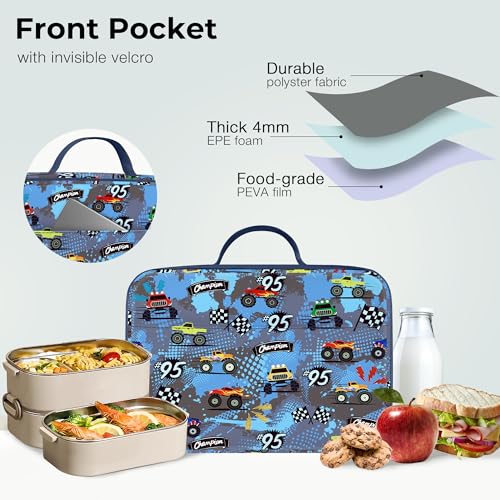 Clastyle Blue Racing Flag Insulated Lunch Bag for Kids