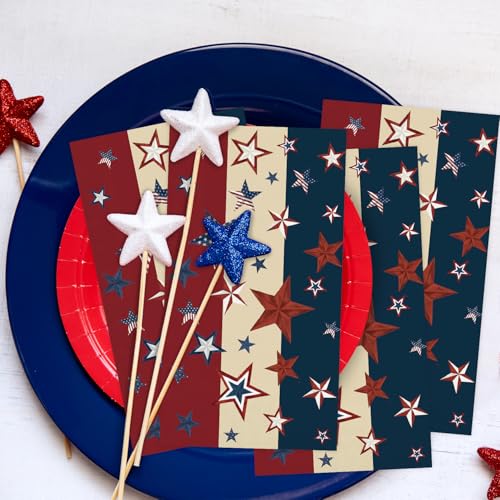 Patriotic Paper Napkins - 100 Pack Red White Blue Star for 4th of July
