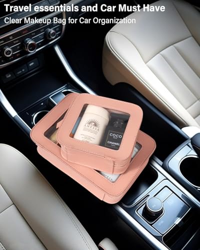 LETGO Pink Clear Makeup Bag Set - Waterproof Travel Cosmetic Bags (Standard + Mini)