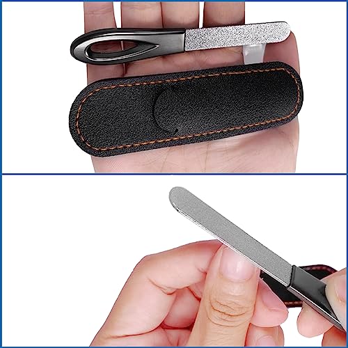 Stainless Steel Nail File Set with Leather Case - 2 Pack
