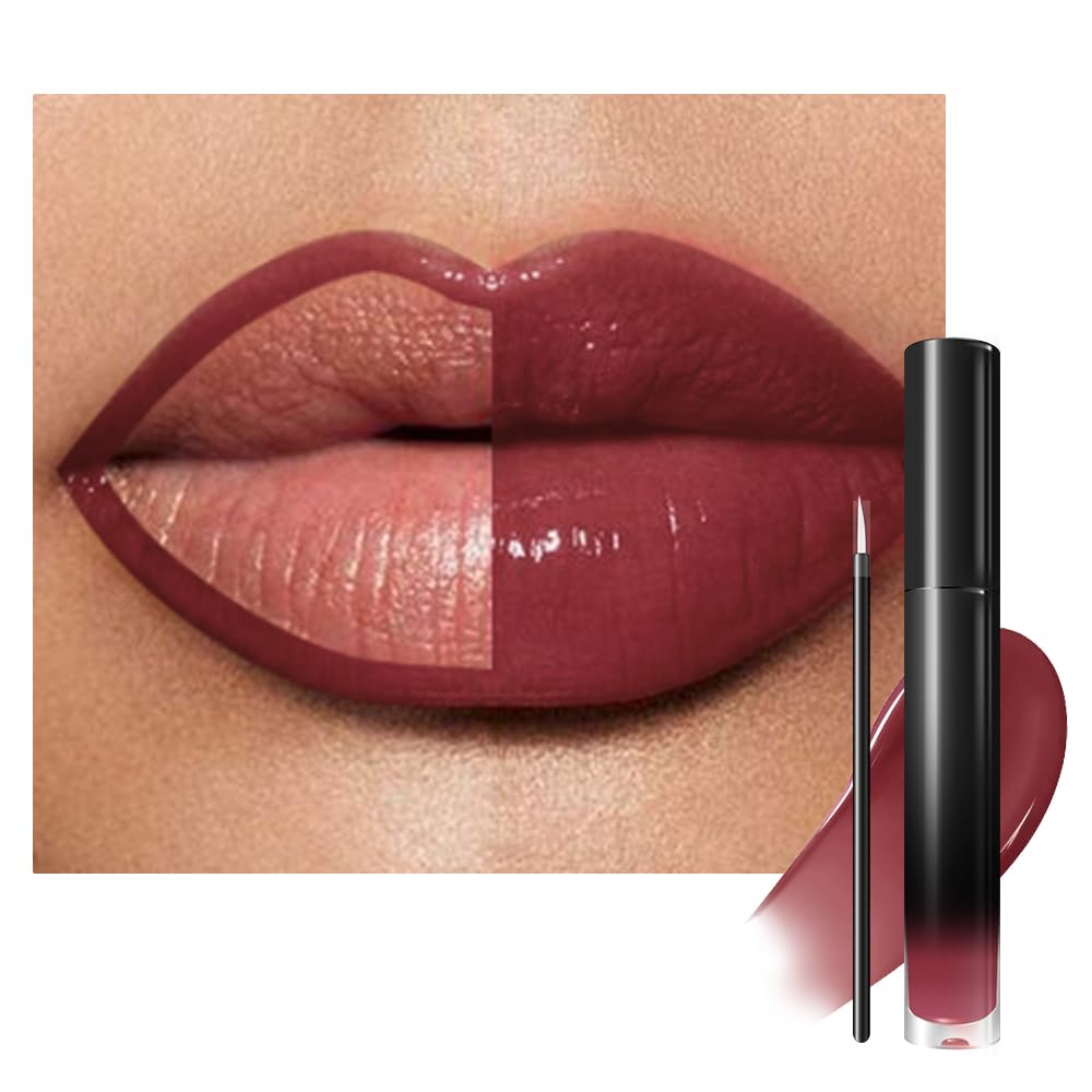 evpct Mauve Red Shiny Longwear No-Budge Liquid Lip Color Lipstick Makeup, Highly Pigmented Color Instant Shine, Waterproof Long Lasting Lipstick for Women, Lip Stain Gloss with Lip Liner Brush, 17#