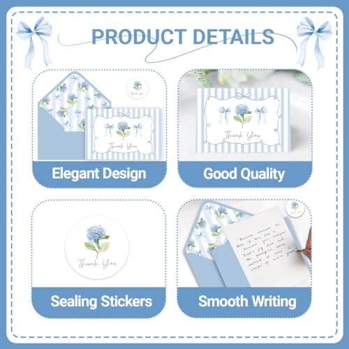 24 Pack Blue Hydrangea Thank You Cards with Envelopes - Elegant Floral Design
