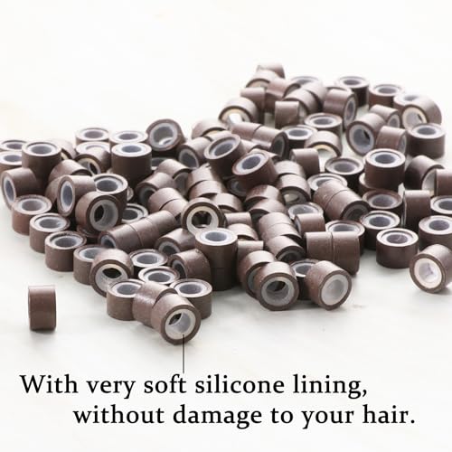 Brown Hair Extension Beads Silicone Lined Micro Rings 5mm - 300pcs GOTDYA