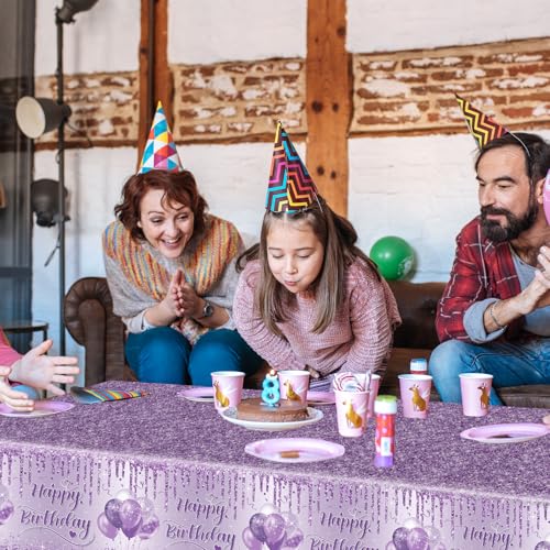 3 Pack Purple Birthday Tablecloths - 108 x 54 Inch Disposable Decor