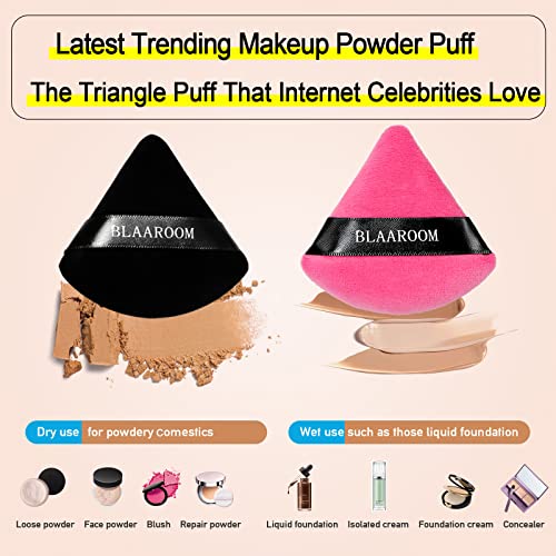 12 Velour Cotton Triangle Makeup Puffs for Loose Powder - Black & Rose Red