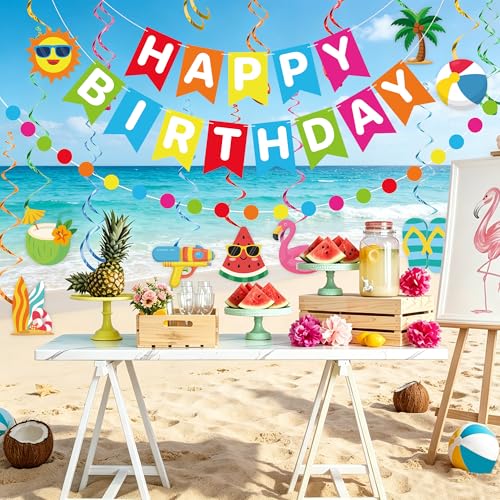 Happy Birthday Pool Party Decoration Set - 24 Pcs Beach Theme