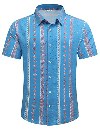 SheLucki Unisex Hawaiian Shirt Sky Blue Stripe XL Summer Beach Casual Short Sleeve Button-Down