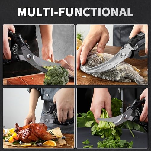 Heavy Duty Kitchen Shears - Stainless Steel Poultry Scissors with Non-Slip Handle & Safety Lock