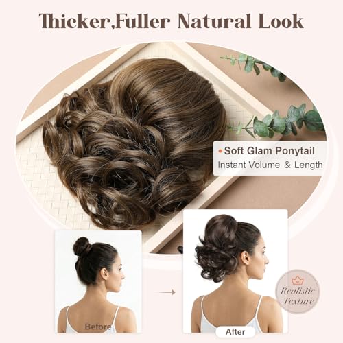 Flufymooz 8-Inch Light Brown Curly Drawstring Ponytail Extension