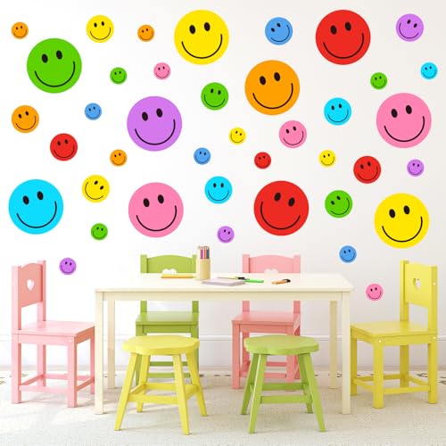 Whaline 8 Sheet Colorful Smile Face Wall Decals for Home & Office