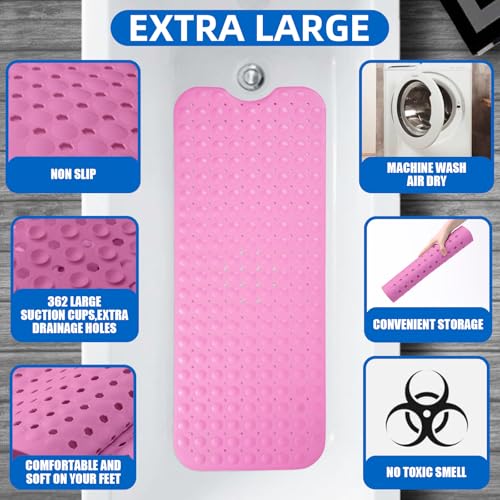 ZHICHENG Non-Slip Bath Mat 39 x 16 Inch - Machine Washable with Drain Holes